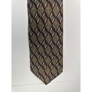 Claybrooke Pure Silk Men's Tie Geo Diamond And Scroll Made In USA Red Gold Blue